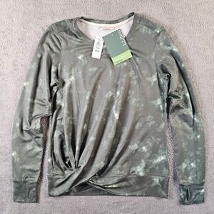LL Bean VentureSoft Twist Front Top LS Sea Green Camo Womens XS NEW